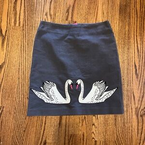Boden Womens 4 Suede Knee Length A-Line Embroidered Swan Skirt
